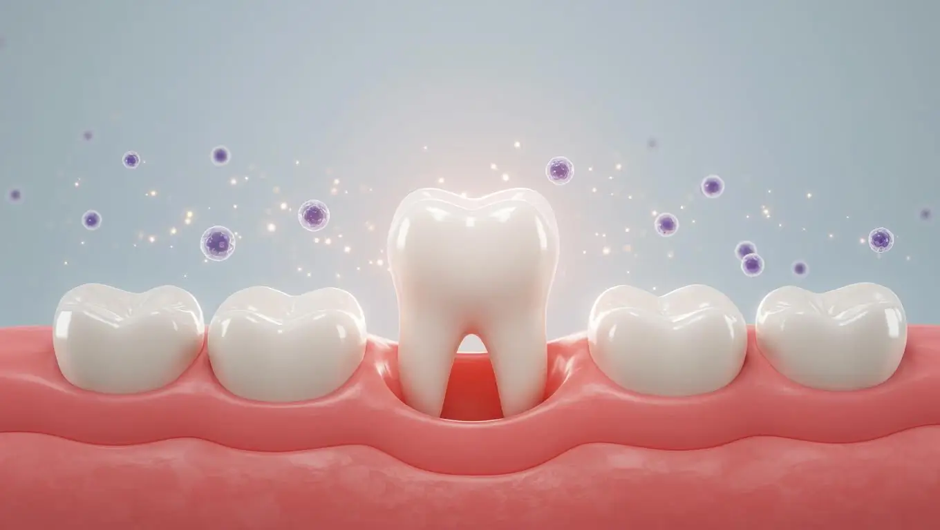 Illustration scientifique d’une dent en régénération, symbolisant les avancées de la recherche en odontologie.