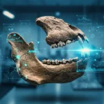 Image illustrant une mâchoire fossile d’Homo habilis analysée par des chercheurs à l’aide de l’intelligence artificielle pour déterminer les traces de morsures laissées par un prédateur.