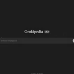 Interface sombre du moteur de recherche Grokipedia, affichant une barre de recherche sur fond noir avec le texte “Artificial intelligence”.