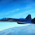 Le chasseur furtif chinois J-50 survolant les nuages à haute altitude, prototype d’avion de 6e génération.