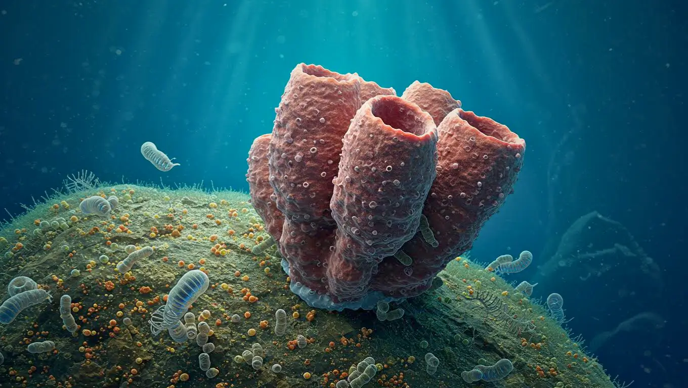 Représentation d’une éponge marine primitive vivant sur le plancher océanique il y a plus de 500 millions d’années.