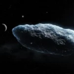 Illustration d’un objet interstellaire ancien voyageant dans l’espace, possible semeur de vie dans le système solaire.