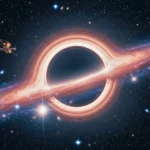 Illustration d’un trou noir supermassif entouré de lumière dans l’espace