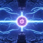 Visualisation d’un champ magnétique bleu intense entourant un cœur énergétique dans une installation de fusion nucléaire.