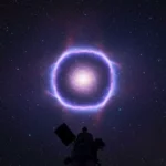 « Halo lumineux circulaire autour d’une source brillante au centre de la Voie lactée, observé depuis un télescope sous un ciel étoilé »
