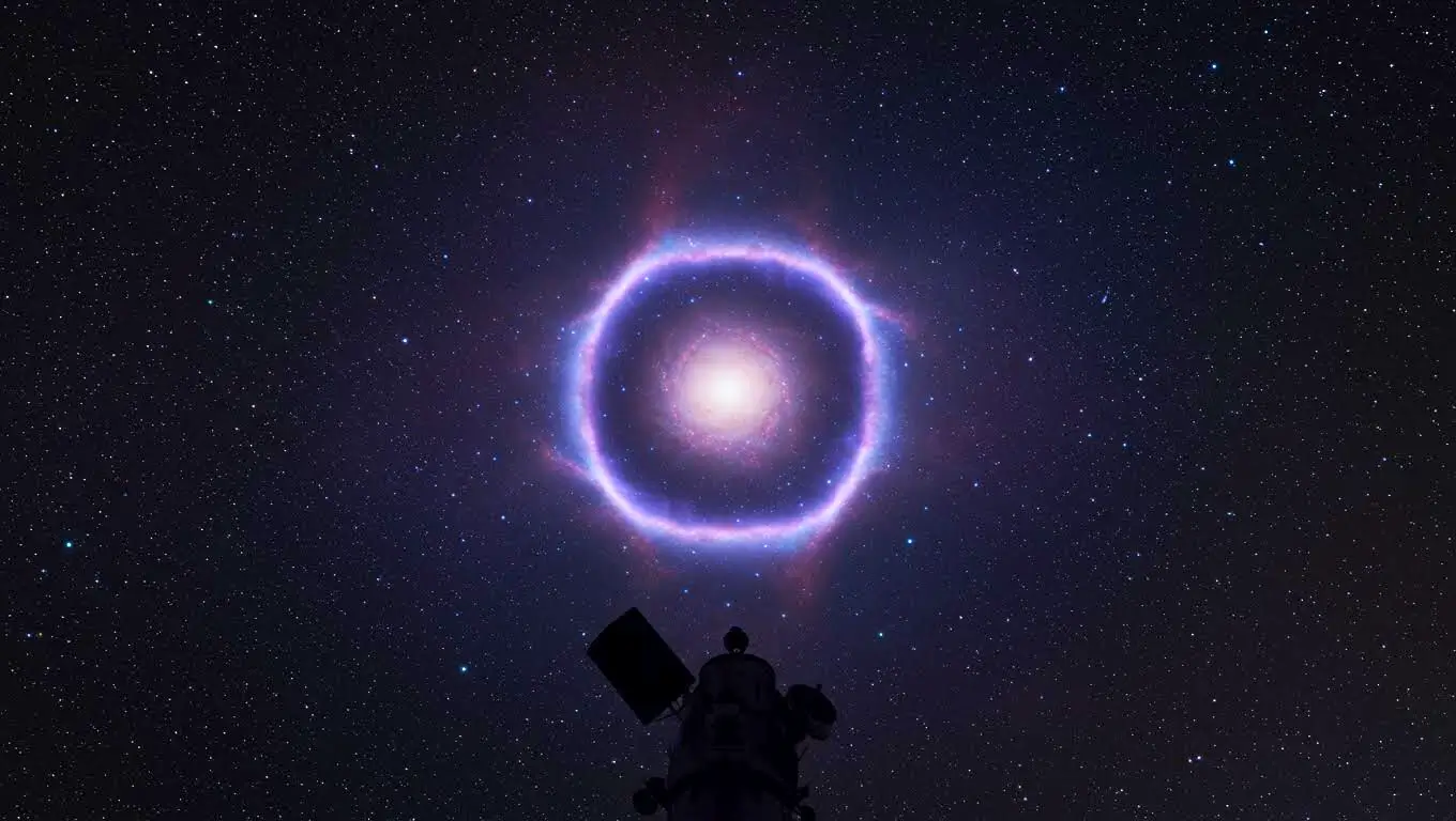 « Halo lumineux circulaire autour d’une source brillante au centre de la Voie lactée, observé depuis un télescope sous un ciel étoilé »