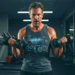 Homme s’entraînant avec deux haltères en salle de sport, illustrant les bienfaits de la musculation sur la régulation de la glycémie.