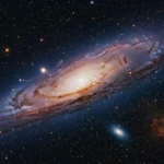 Image haute résolution d’une galaxie spirale entourée d’étoiles et de poussières cosmiques, illustrant les recherches récentes sur la forme et les limites de l’Univers.