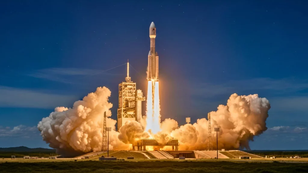 Décollage de la fusée Ariane 6 transportant des satellites Galileo depuis le centre spatial de Kourou