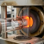 Échantillon de gel métallique chauffé à très haute température dans un dispositif de laboratoire, sans déformation ni écoulement