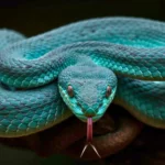 Serpent bleu enroulé sur une branche, illustrant la vision thermique naturelle des reptiles capables de détecter la chaleur dans l’obscurité.
