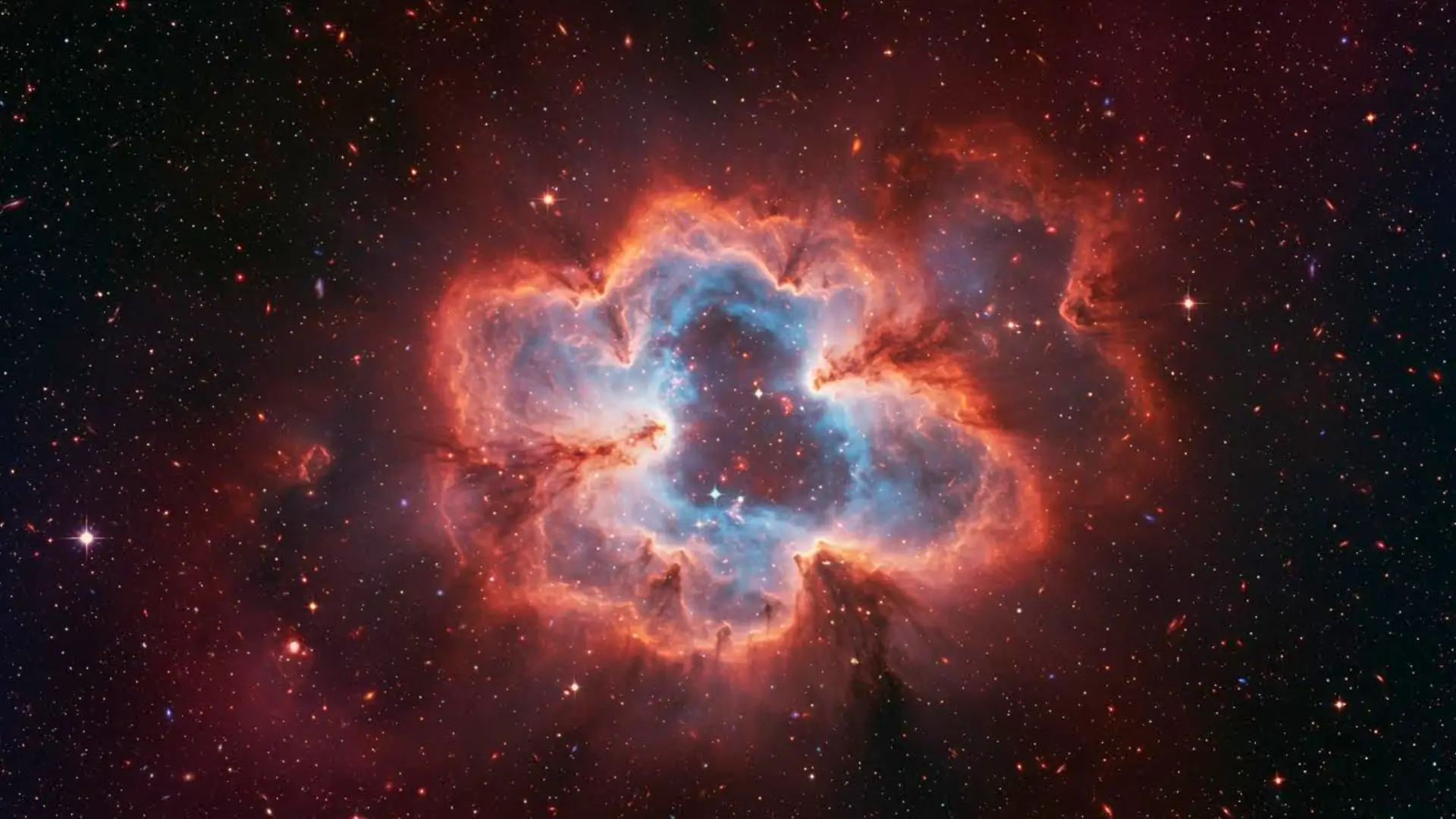 Vue infrarouge de la galaxie Y1, une galaxie primitive riche en gaz et poussières, où la formation d’étoiles atteint un rythme exceptionnel peu après le Big Bang.