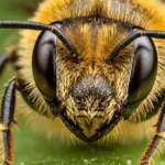 Gros plan détaillé d’une abeille posée sur une feuille verte