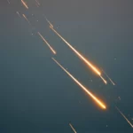 Plusieurs traînées lumineuses de débris incandescents traversant un ciel sombre, évoquant une rentrée atmosphérique après une explosion.