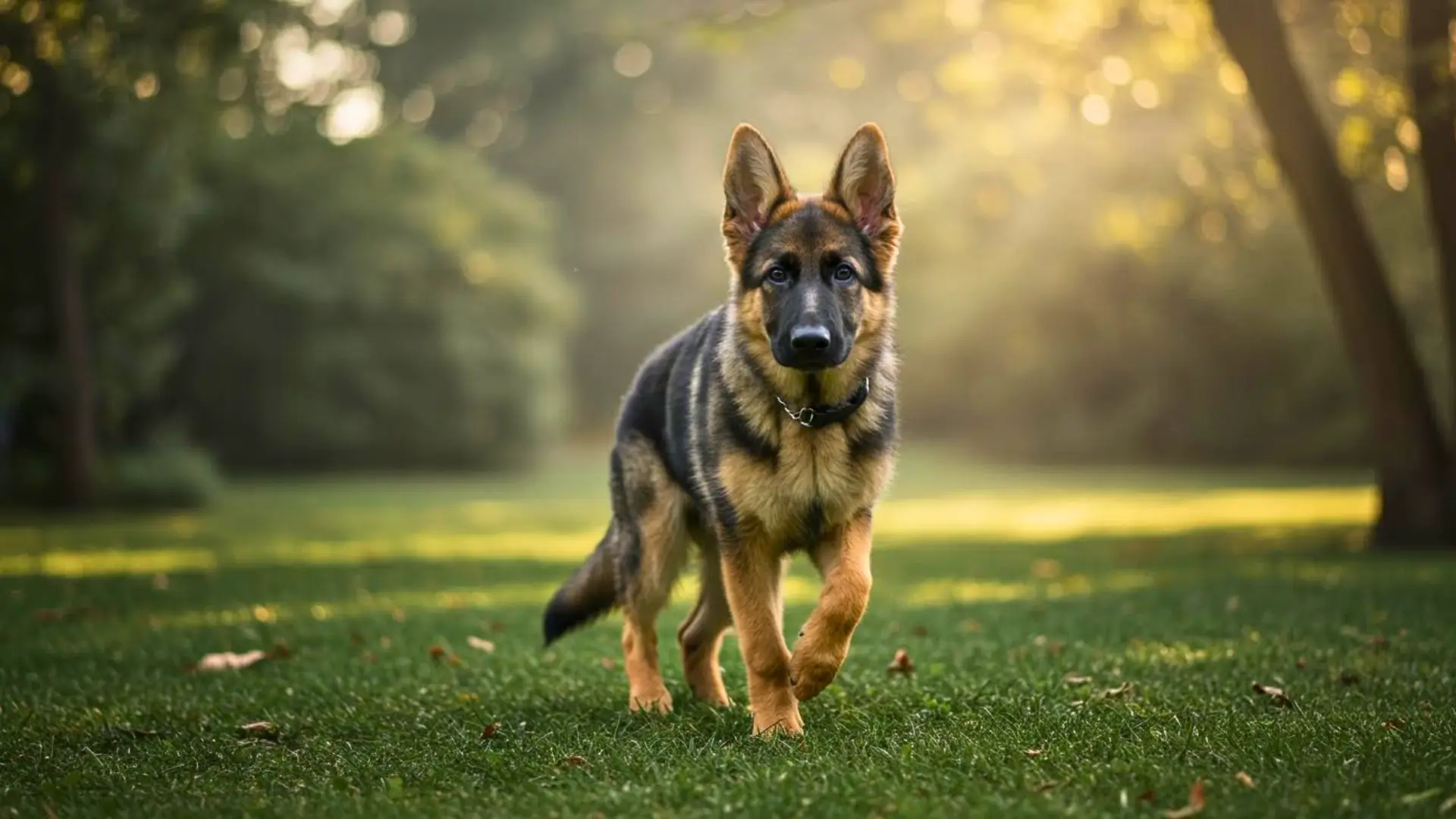 Jeune Berger Allemand marchant dans un parc ensoleillé.