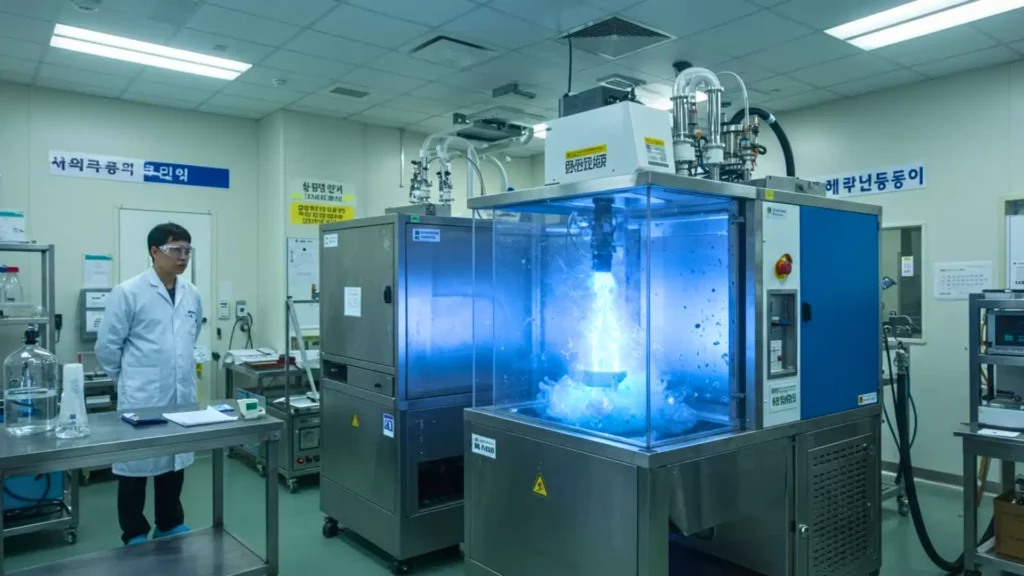 Torche plasma à hydrogène en fonctionnement dans un laboratoire sud-coréen pour le recyclage propre du plastique