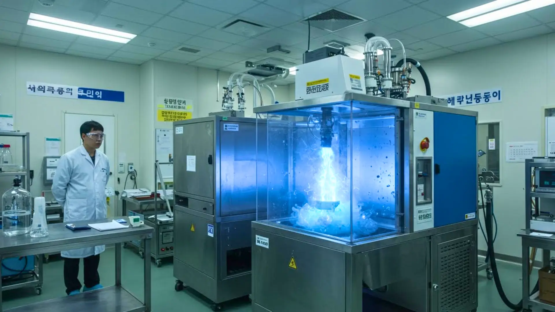 Torche plasma à hydrogène en fonctionnement dans un laboratoire sud-coréen pour le recyclage propre du plastique