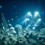 Submersible illuminant des créatures marines bioluminescentes dans les profondeurs abyssales.