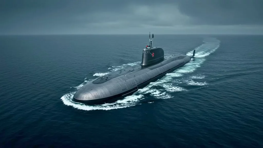 Sous-marin nucléaire soviétique en titane naviguant en surface pendant la Guerre froide