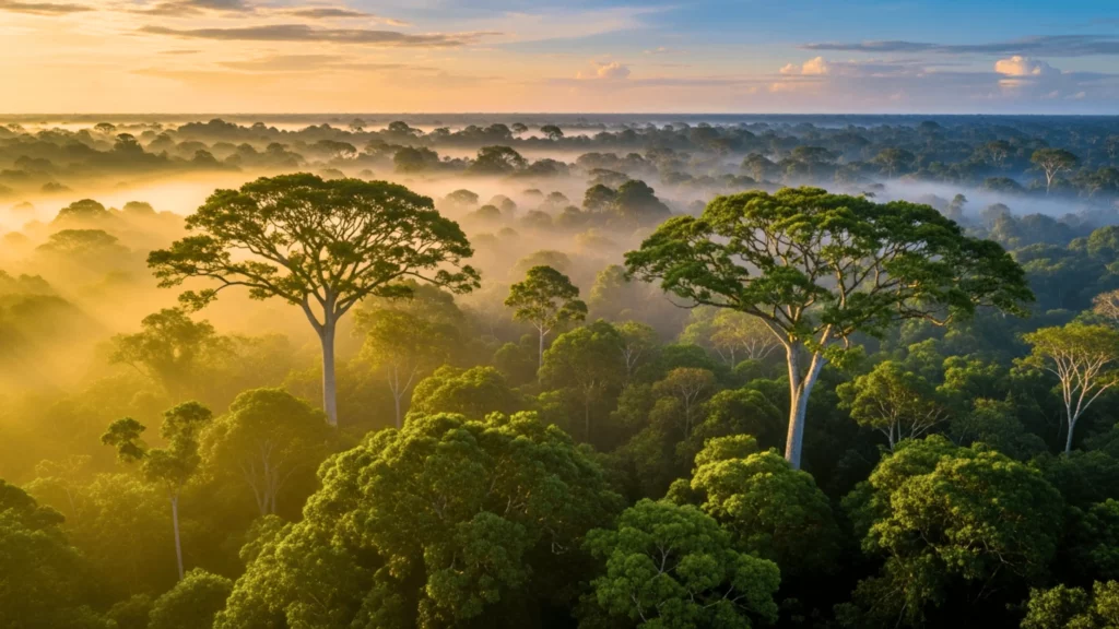 Main d'un scientifique mesurant un tronc d'arbre en Amazonie avec un mètre ruban.