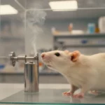 Rat de laboratoire inhalant volontairement de la vapeur de cannabis dans un dispositif expérimental en milieu scientifique contrôlé.