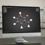 Représentation moléculaire du méthanététrol affichée sur un écran d’ordinateur dans un laboratoire de chimie moderne