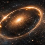 Arc lumineux formé par une lentille gravitationnelle autour d’une galaxie massive, révélé dans les archives du télescope Hubble.