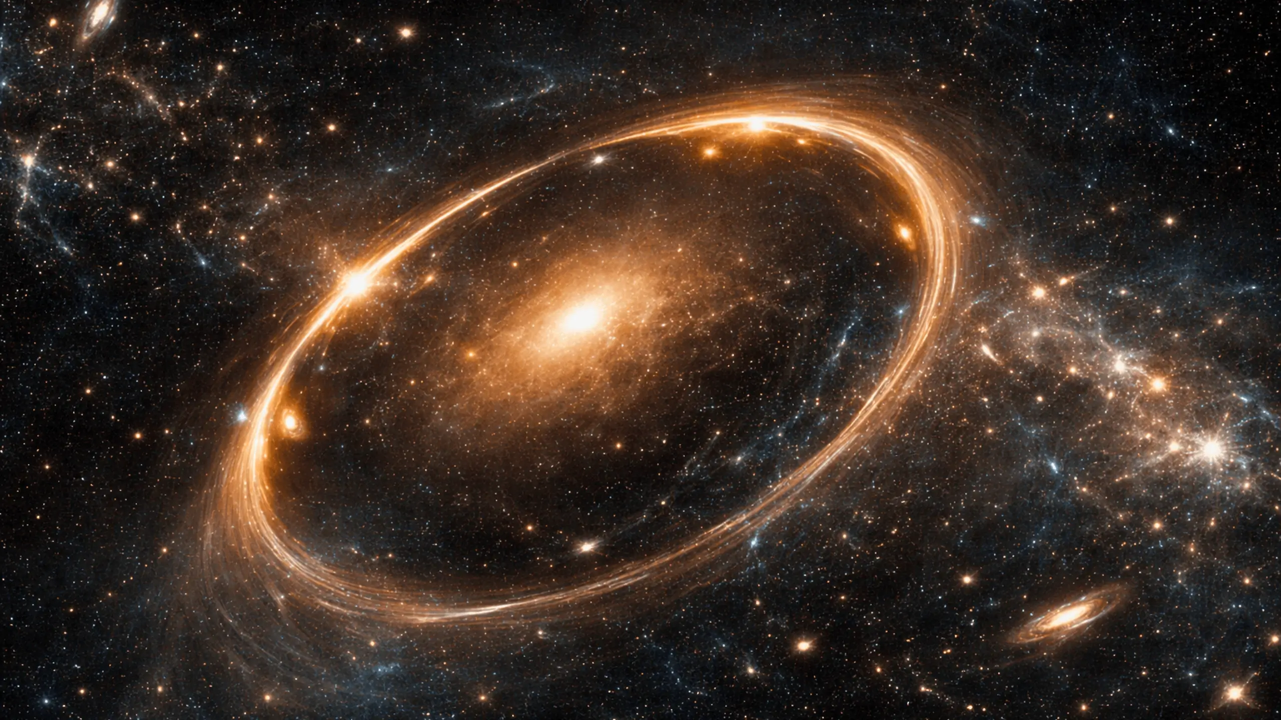 Arc lumineux formé par une lentille gravitationnelle autour d’une galaxie massive, révélé dans les archives du télescope Hubble.