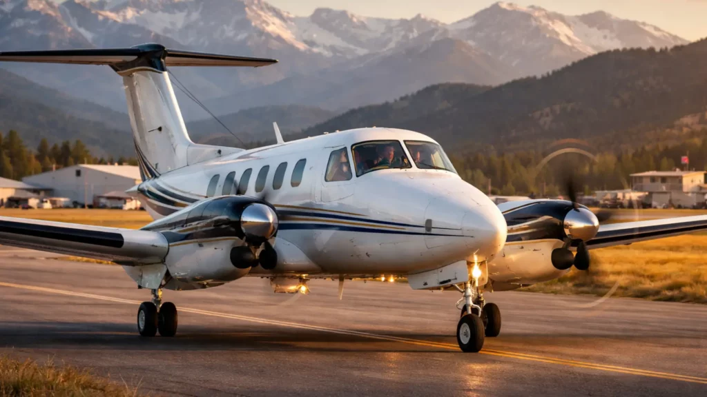 Avion Beechcraft Super King Air venant d’atterrir après un atterrissage d’urgence autonome piloté par une intelligence artificielle