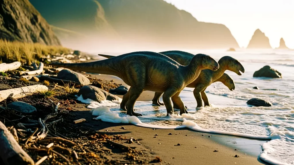 Vertèbre fossilisée d'hadrosaure avec fracture cicatrisée examinée par une main gantée.