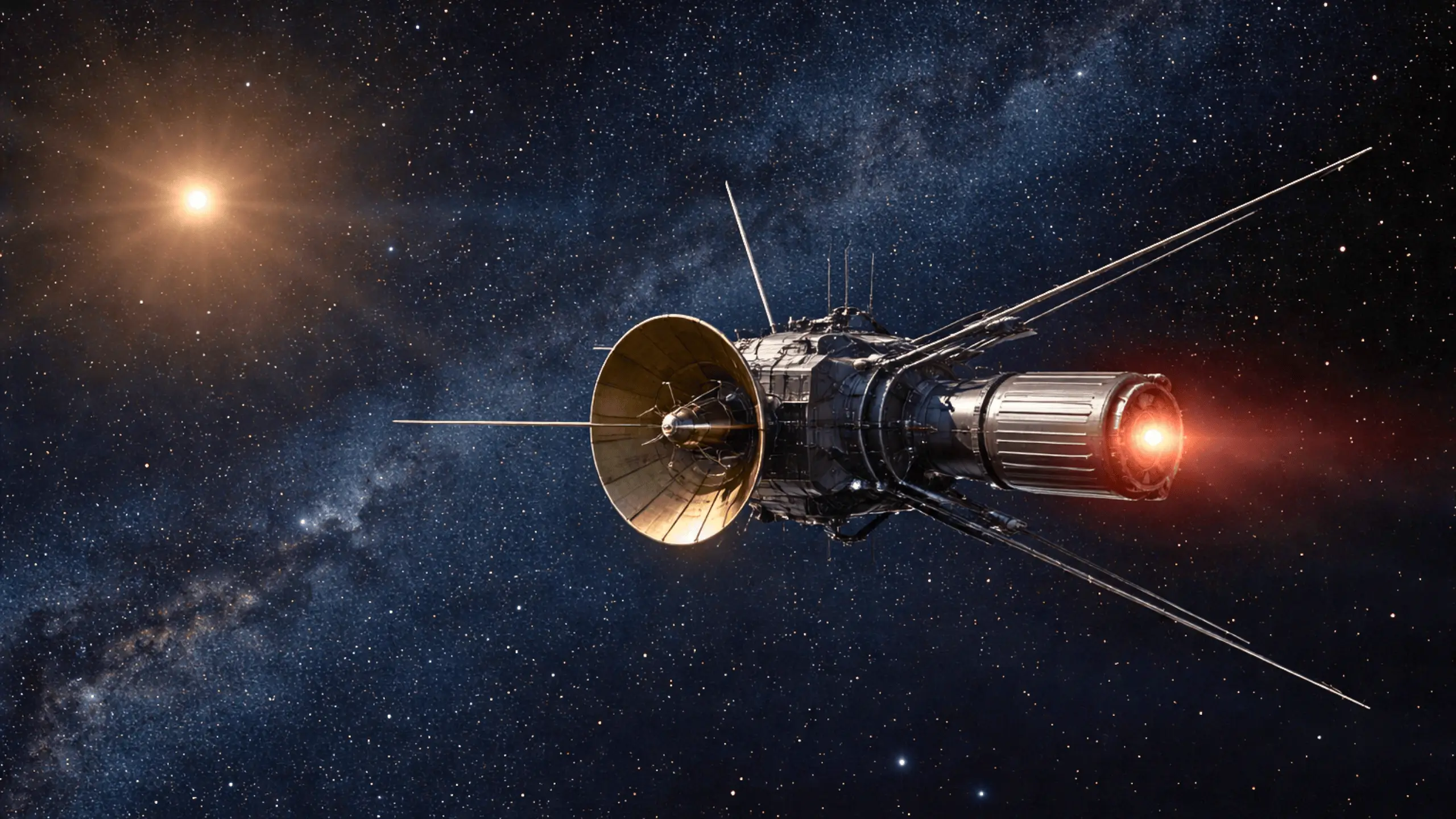 Mains tenant une maquette de la sonde Voyager mettant en avant le générateur nucléaire.