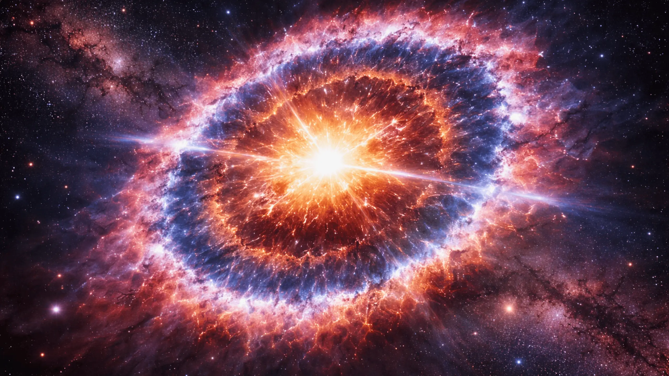 Explosion spectaculaire d’une étoile naine blanche dans l’espace, formant une supernova avec des couches concentriques colorées de gaz et de matière.