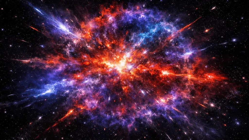Explosion de supernova en rayons X montrant des débris stellaires colorés se dispersant dans l’espace profond.