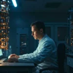 Chercheur travaillant sur un ordinateur quantique dans un laboratoire de recherche avancée, symbolisant la consolidation technologique du quantique en 2026