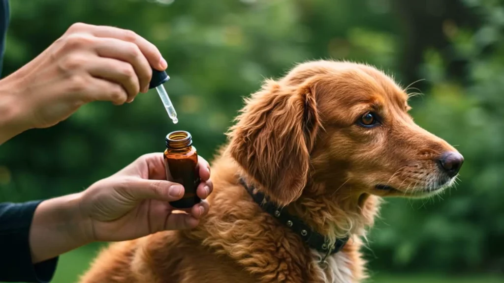 Application d’un traitement antiparasitaire contre les tiques sur un chien à l’aide d’une pipette