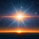 Lumière intense au cœur de l’univers, surgissant à l’horizon cosmique dans un ciel étoilé infini.