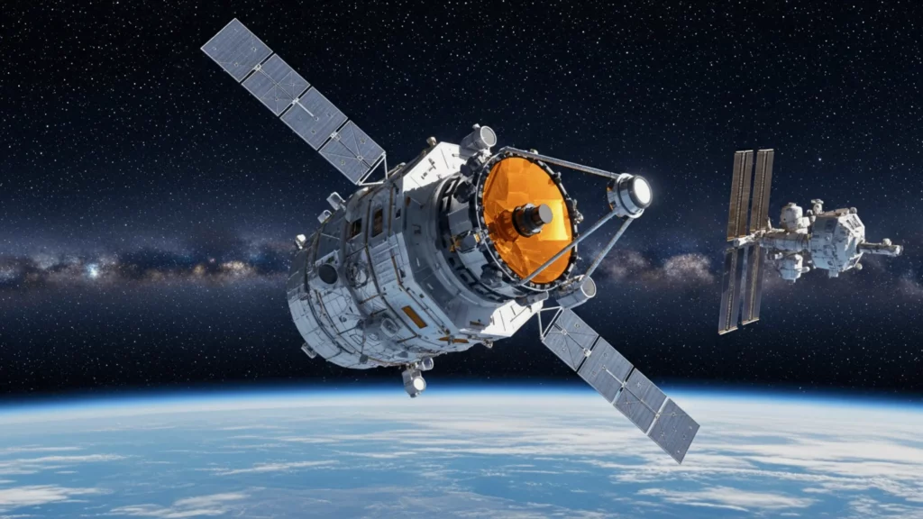 Le télescope spatial chinois Xuntian en orbite proche de la station Tiangong, au-dessus de la Terre.