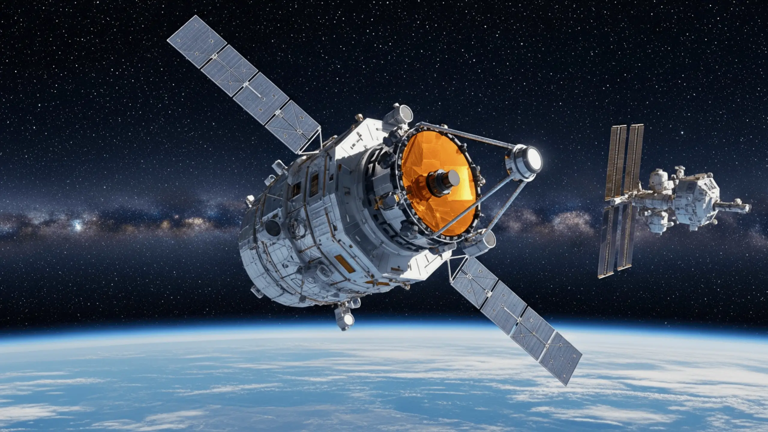 Le télescope spatial chinois Xuntian en orbite proche de la station Tiangong, au-dessus de la Terre.