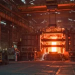 Four électrique à arc en fonctionnement dans une aciérie, avec de l’acier en fusion, illustrant la décarbonation de la sidérurgie française sans recours au charbon.