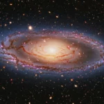 Galaxie spirale lumineuse entourée de milliards d’étoiles et de galaxies lointaines, illustrant l’idée qu’il n’existe pas de centre unique de l’Univers.