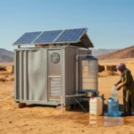 Machine solaire produisant de l’eau potable à partir de l’air sec dans un village désertique isolé