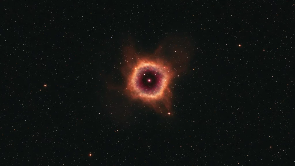 Vue d’un objet stellaire entouré d’un halo de gaz lumineux, illustrant la disparition inexpliquée d’une étoile massive sans supernova visible.