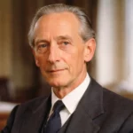 Portrait de Philip Noel-Baker, athlète olympique britannique et lauréat du prix Nobel de la paix, engagé pour le désarmement.