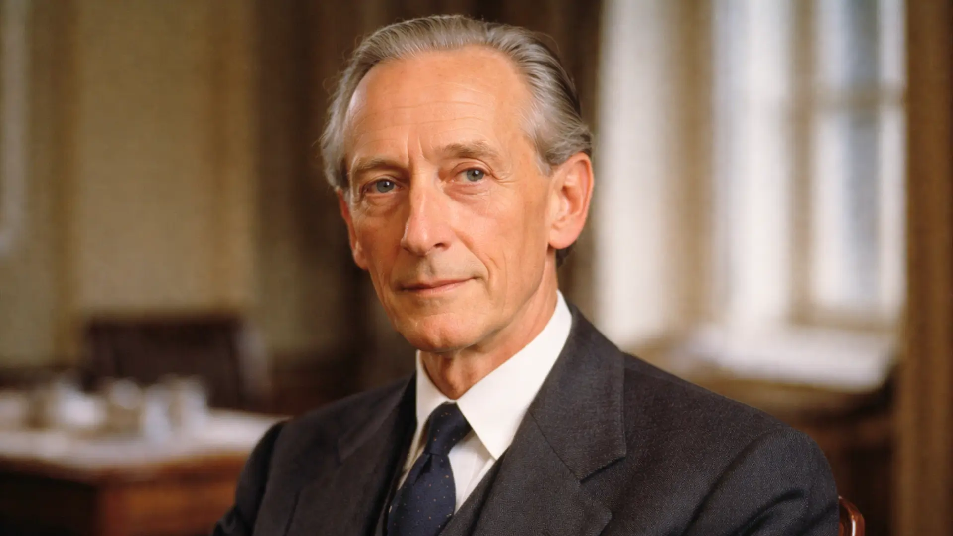 Portrait de Philip Noel-Baker, athlète olympique britannique et lauréat du prix Nobel de la paix, engagé pour le désarmement.