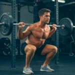 Homme pratiquant un squat avec barre en musculation, exercice de renforcement musculaire pouvant améliorer la régulation de la glycémie