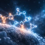 Des molécules organiques lumineuses s’assemblent sur un grain de poussière glacé dans le froid de l’espace interstellaire.