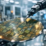 Un bras robotisé manipule une plaquette de semi-conducteurs dans une usine chinoise de fabrication de puces électroniques.