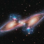 Quatre galaxies massives en interaction observées dans l’Univers primitif, révélant une intense formation stellaire grâce aux données du réseau ALMA
