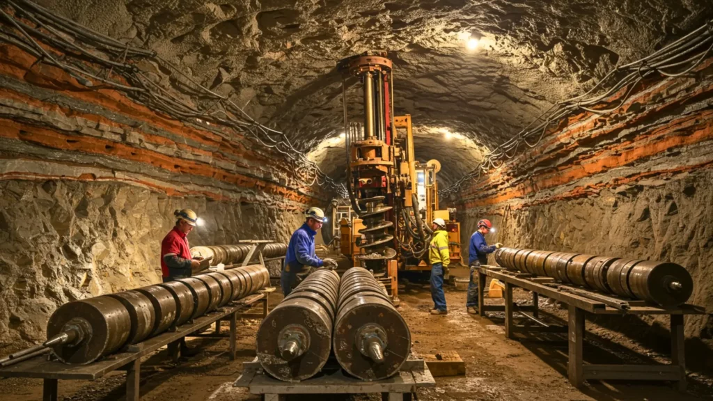 Forage scientifique dans un laboratoire souterrain du Mont Terri pour étudier la roche pouvant confiner les déchets nucléaires