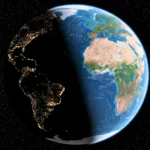Vue de la Terre depuis l’espace montrant l’alternance jour nuit avec les continents africain et européen visibles
